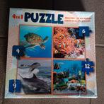 kinderpuzzel box, 4 puzzels, oceaandieren/vissen, Minder dan 10 stukjes, Gebruikt, Ophalen of Verzenden, 2 tot 4 jaar