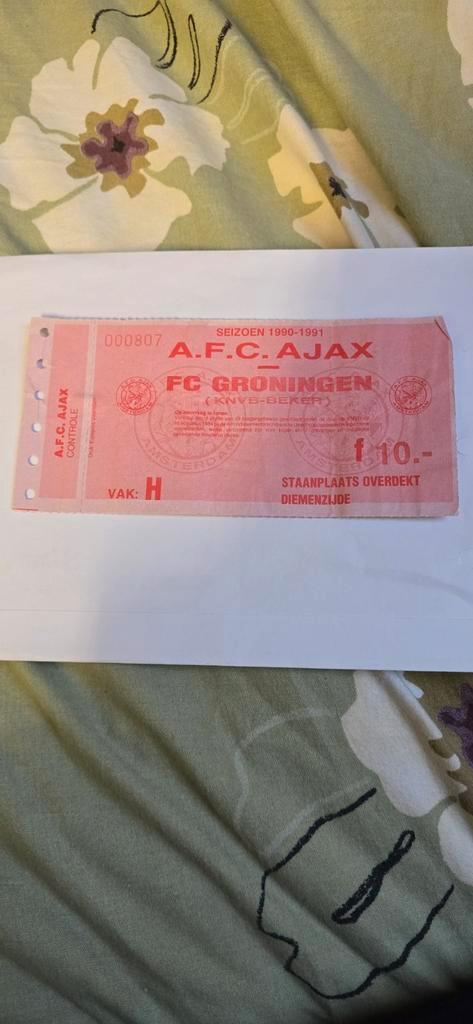Toegangsbewijs voetbalticket  ajax-fc Groningen 90-91 knvb b, Verzamelen, Sportartikelen en Voetbal, Zo goed als nieuw, Overige typen