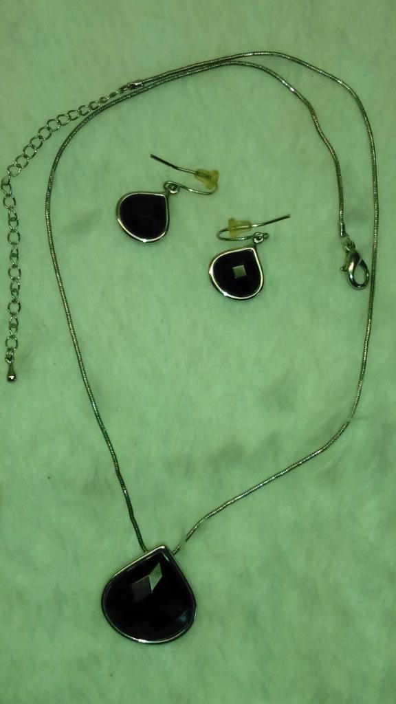 Ketting en oorbellen chirurgisch staal met onyx, Sieraden, Tassen en Uiterlijk, Kettingen, Zo goed als nieuw, Overige materialen