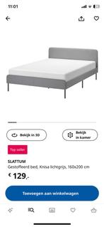 Slattum Ikea bed 160x200 inclusief matras, 160 cm, Grijs, Gebruikt, Stof