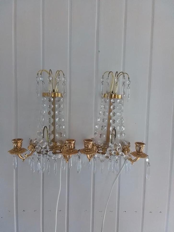 wandlamp kaarsenstandaard glazen pegels, Antiek en Kunst, Antiek | Glas en Kristal, Ophalen