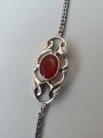 Armband zilver met rode steen art nouveau deco, Verzenden, Zilver