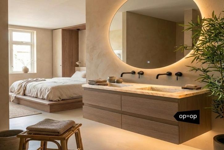 Combi-deal luxe badmeubel met natuursteen Carrara wastafel!, Huis en Inrichting, Badkamer | Badkamermeubels, Nieuw, Wastafelkast