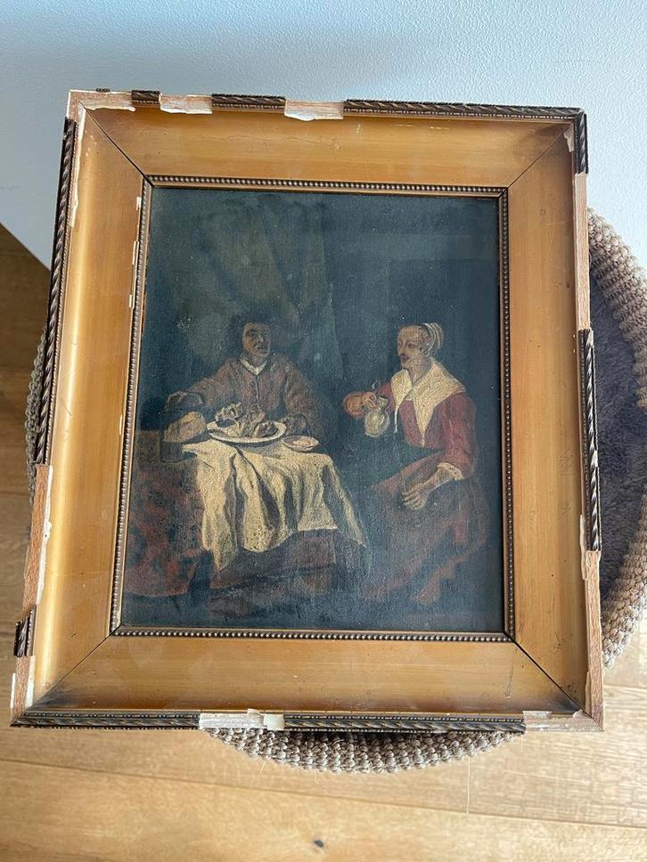 Oud schilderij met figuren in lijst, Antiek en Kunst, Kunst | Schilderijen | Klassiek, Ophalen of Verzenden