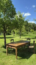 Antieke eiken eettafel met 3 Deventer stoelen, Ophalen