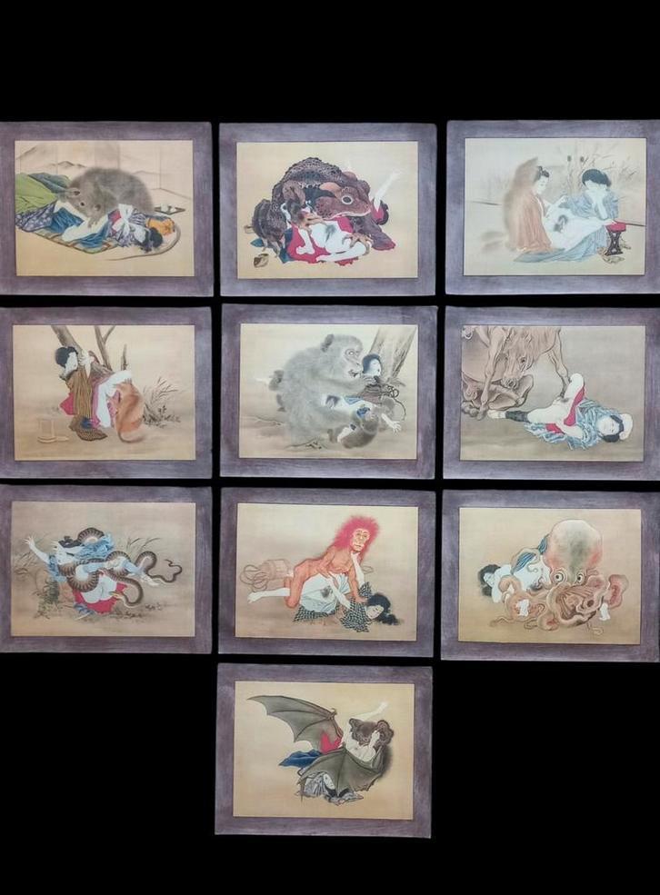 Japanse shunga erotische prent kunstwerken op stevig papier, Antiek en Kunst, Kunst | Niet-Westerse kunst, Ophalen of Verzenden
