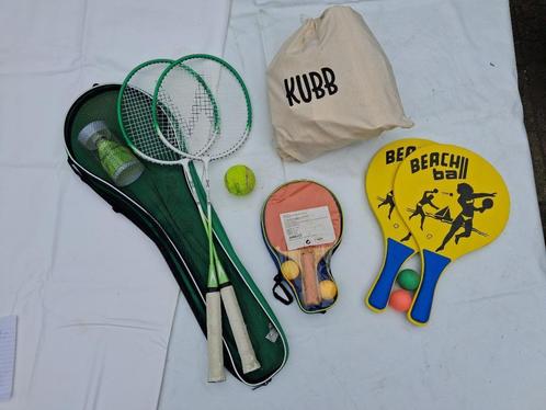 Badmintonrackets - KUBB - Pingpongbatjes - Beachball + balls, Sport en Fitness, Overige Sport en Fitness, Gebruikt, Ophalen of Verzenden