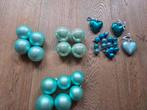 Set Diverse turquoise kerstballen met glans groot en klein, Diversen, Kerst, Ophalen of Verzenden, Gebruikt