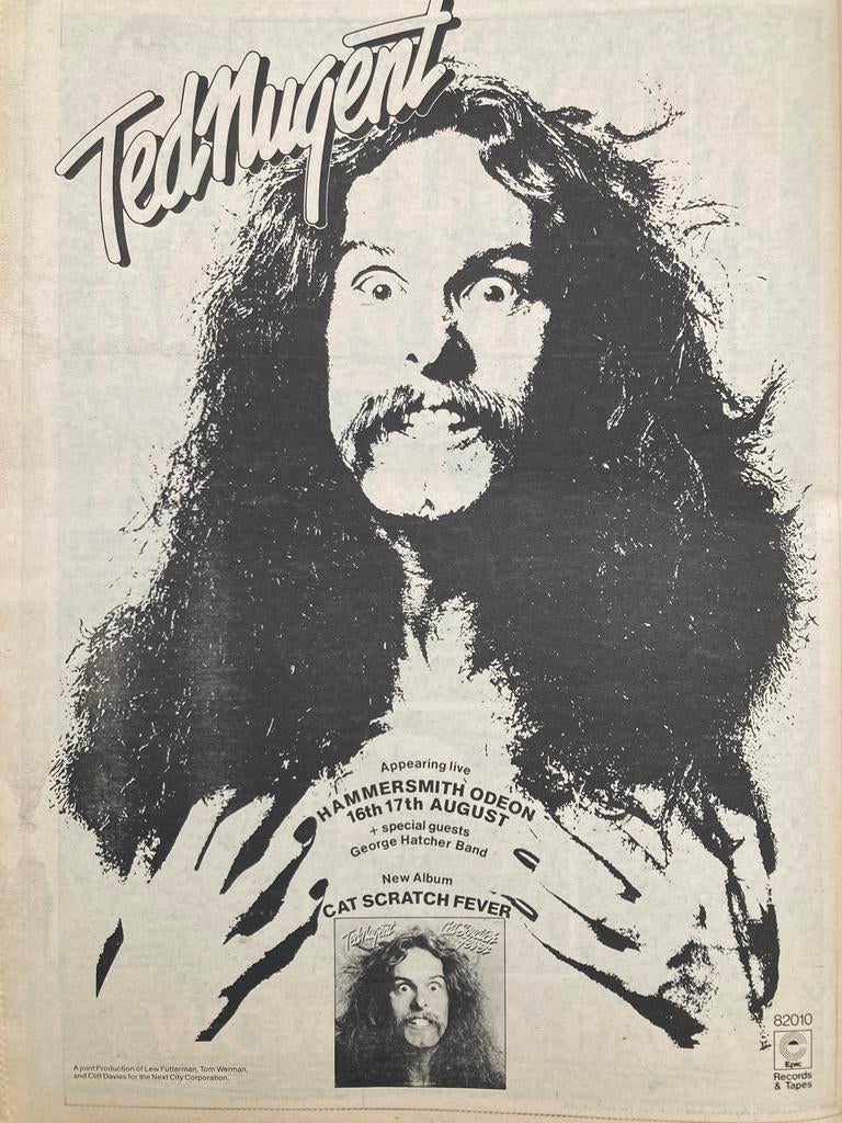 Paginagrote A3 advertentie TED NUGENT Cat Scratch ODEON, Cd's en Dvd's, Vinyl | Hardrock en Metal, Ophalen of Verzenden