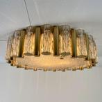 Kaiser Leuchten plafonnière met messing en ijsglas, Ophalen of Verzenden, Gebruikt, Glas, Vintage