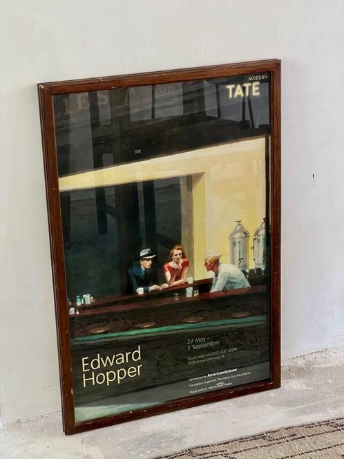 Edward Hopper, 'NIGHTHAWKS' framed poster, Verzamelen, Posters, Zo goed als nieuw, Overige onderwerpen, A1 t/m A3, Rechthoekig Staand