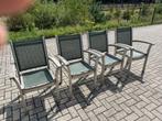 4 stapelbare tuinstoelen - teak / textyleen, Ophalen, Gebruikt, Teakhout, Stapelbaar