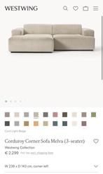 Westwing hoekbank corduroy 3 zits Melva, Ophalen, 125 tot 150 cm, Hoekbank, Driepersoons