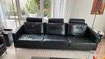 Zwart leren 3 Zits bank met twee bijbehorende stoelen, Ophalen, Zo goed als nieuw, 75 tot 100 cm