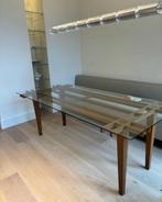 Prachtige noten hout met glas eetkamertafel / bureau 90x200, Huis en Inrichting, Tafels | Eettafels, Ophalen, 200 cm of meer, 50 tot 100 cm