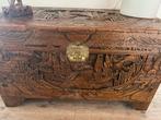 Oude Houten Chinese Dekenkist met Snijwerk, Ophalen, Gebruikt, 100 tot 150 cm, 50 tot 75 cm