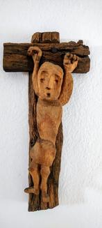 Brutalistische houtsnijwerk Crucifix 1960s, Ophalen of Verzenden