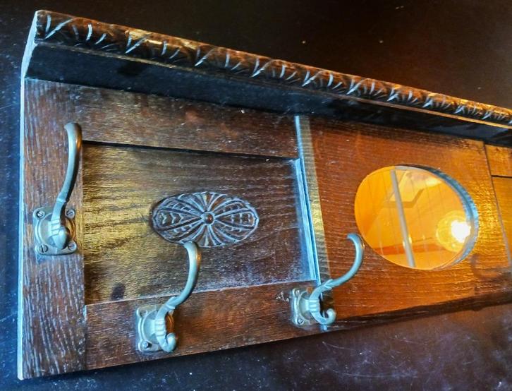 Robuuste Antieke Houten Wandkapstok / Jaren 30 / 40, Huis en Inrichting, Woonaccessoires | Kapstokken, Gebruikt, Wandkapstok, Minder dan 100 cm