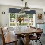 Eettafel 240cm met bankje en 4 stoelen, Huis en Inrichting, Stoelen, Ophalen, Gebruikt, Bruin, Vier