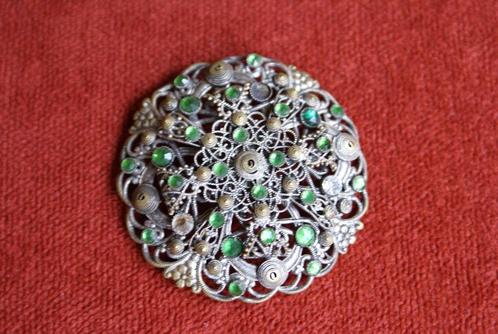 Brocante - Antieke broche, verzilverd!, Sieraden, Tassen en Uiterlijk, Antieke sieraden, Broche, Ophalen of Verzenden