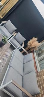 Moderne loungeset - Aluminium frame, grijze kussens, 4 zitplaatsen, Bank, Aluminium, Ophalen of Verzenden