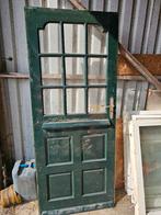Groene hardhouten buitendeur met glas, Doe-het-zelf en Verbouw, Deuren en Horren, Ophalen, Gebruikt, 80 tot 100 cm, Buitendeur