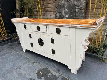 Chinees dressoir Chinese brocante kast wit creme 208 cm