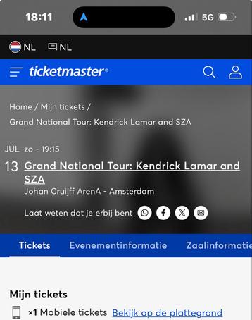 Zitplek Kendrick Lamar en sza zondag 13 juli amsterdam beschikbaar voor biedingen