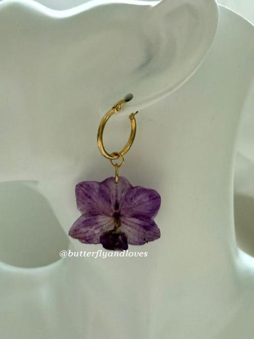 Exclusieve echte kleine Orchidee oorbellen Liefdevol Cadeau, Sieraden, Tassen en Uiterlijk, Oorbellen, Nieuw, Overige materialen