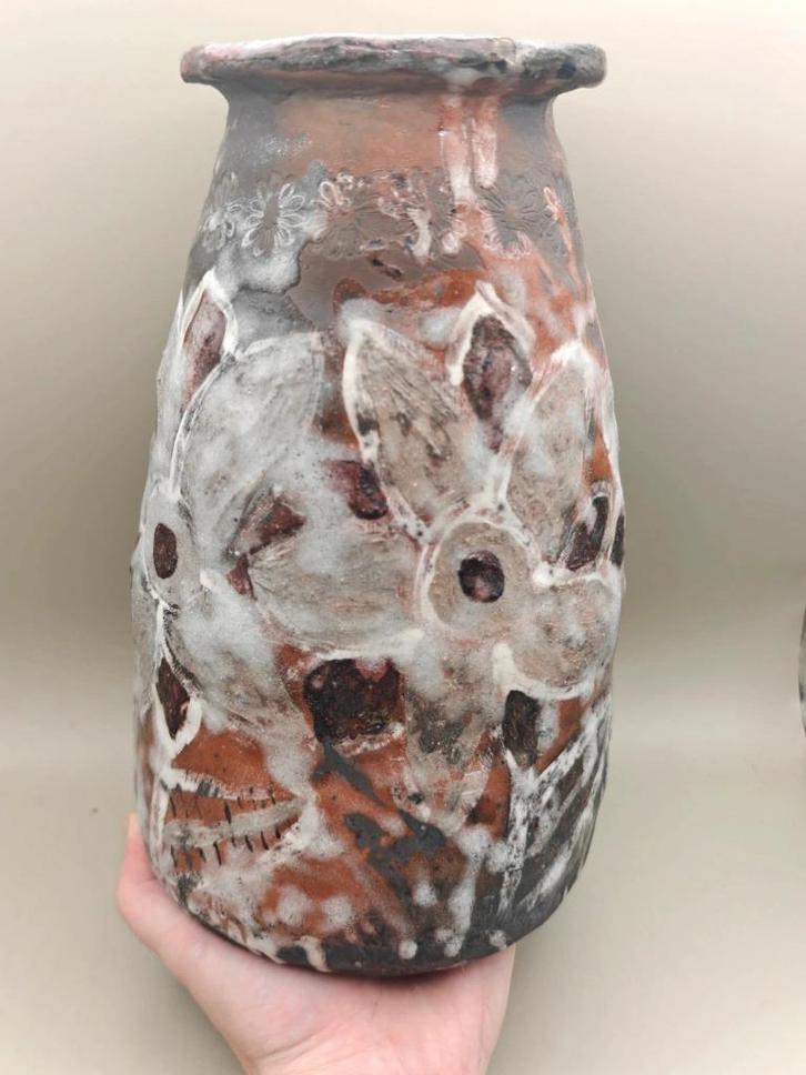 Grote vaas met de hand opgebouwd van Raku Aardewerk, Huis en Inrichting, Woonaccessoires | Vazen, Zo goed als nieuw, Overige kleuren