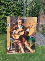 Schildering vrolijke musicus op linnen, 95x122cm, Ophalen