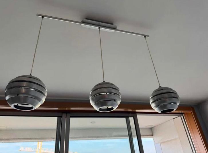 Space age trio aluminium design hanglamp, jaren 1960-70S, Huis en Inrichting, Lampen | Hanglampen, Zo goed als nieuw, Minder dan 50 cm
