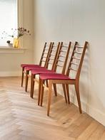 Set 4 vintage eetkamerstoelen Bordeaux rood jaren 50/60/70, Ophalen, Hout, Gebruikt, Vintage