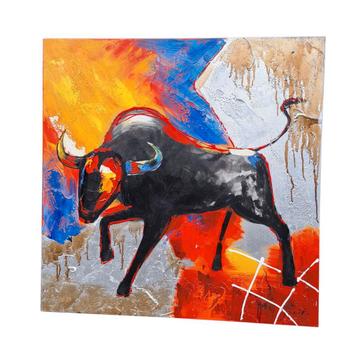 2 Olieverf Schilderijen - Stieren - 80x80cm beschikbaar voor biedingen