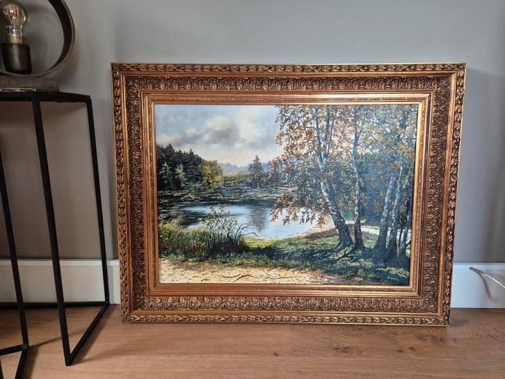 Schilderij: Landschap met meer en berkenbomen, Antiek en Kunst, Kunst | Schilderijen | Klassiek, Ophalen