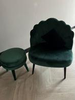 Schelp fauteuil + poefje groen velvet, Overige materialen, Ophalen of Verzenden, 75 tot 100 cm, Zo goed als nieuw