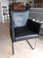 Stoel zwart leer, zithoogte 49 cm, Huis en Inrichting, Stoelen, Ophalen, Gebruikt, Zwart, Leer