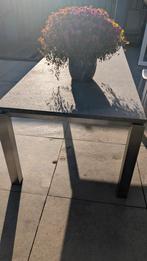 Natuurstenen Eettafel met RVS Onderstel, Tuin en Terras, Tuintafels, Ophalen of Verzenden, Gebruikt, Rechthoekig, Rvs