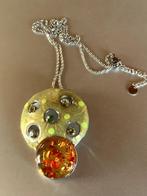 Jaren '80 fashion ketting oranje/citroen glas/strass/perspex, Overige materialen, Verzenden, Zo goed als nieuw, Met strass