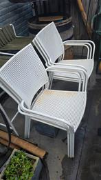 Witte metalen tuinstoelen - set van 6, Ophalen, Gebruikt, Metaal, Stapelbaar