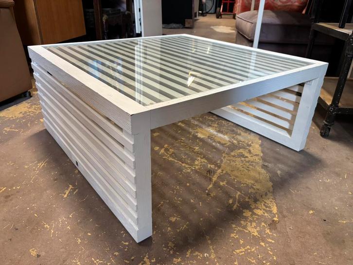 Houten/glazen bijzettafel - 90x90x40H, Huis en Inrichting, Tafels | Bijzettafels, Zo goed als nieuw, 45 tot 60 cm, Minder dan 55 cm