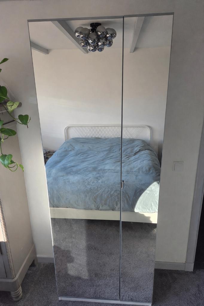 IKEA PAX kledingkast wit met spiegeldeuren + lades & planken, Huis en Inrichting, Kasten | Kledingkasten, Zo goed als nieuw, 200 cm of meer