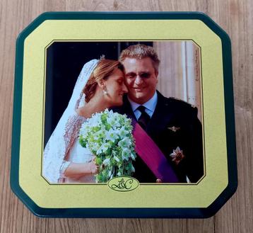 Huwelijk Prins Laurent en Prinses Claire België koekjesdoos beschikbaar voor biedingen
