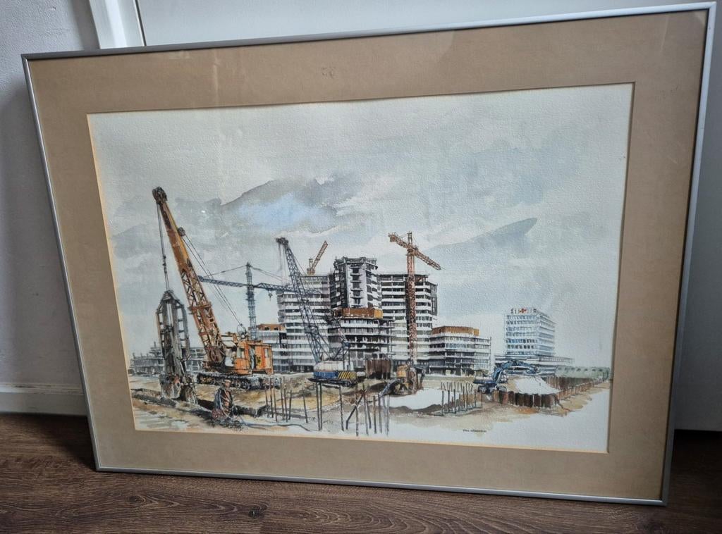 Schilderij paul kerrebijn kleuren aquarel Rotterdam, Antiek en Kunst, Ophalen of Verzenden