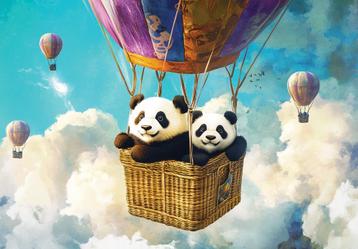Panda in luchtballon fotobehang, beren, kinderkamer, beschikbaar voor biedingen