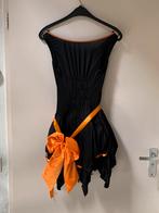 Heks. Zwarte jurk met oranje strik riem, hoed + handschoenen, Kleding | Dames, Carnavalskleding en Feestkleding, Maat 38/40 (M)