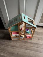Houten Poppenhuis - Gemeubileerd - 52x21x61cm, Ophalen, Gebruikt, Poppenhuis