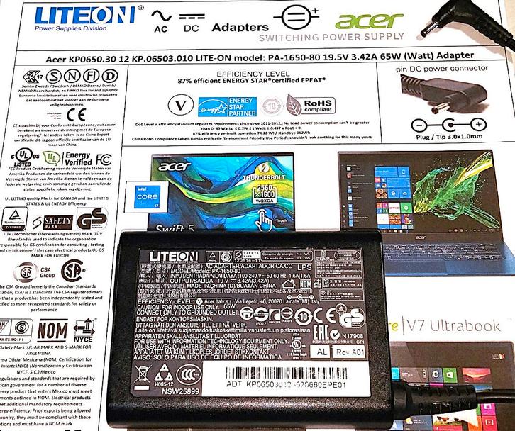 Acer Samsung Asus LITE-ON PA-1650-80 19V 3.45A 65W Adapter, Computers en Software, Laptop-opladers, Zo goed als nieuw, Ophalen of Verzenden