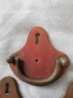5 antieke koperen kastgreepjes met sleutelgat 7,3x7cm, Ophalen of Verzenden