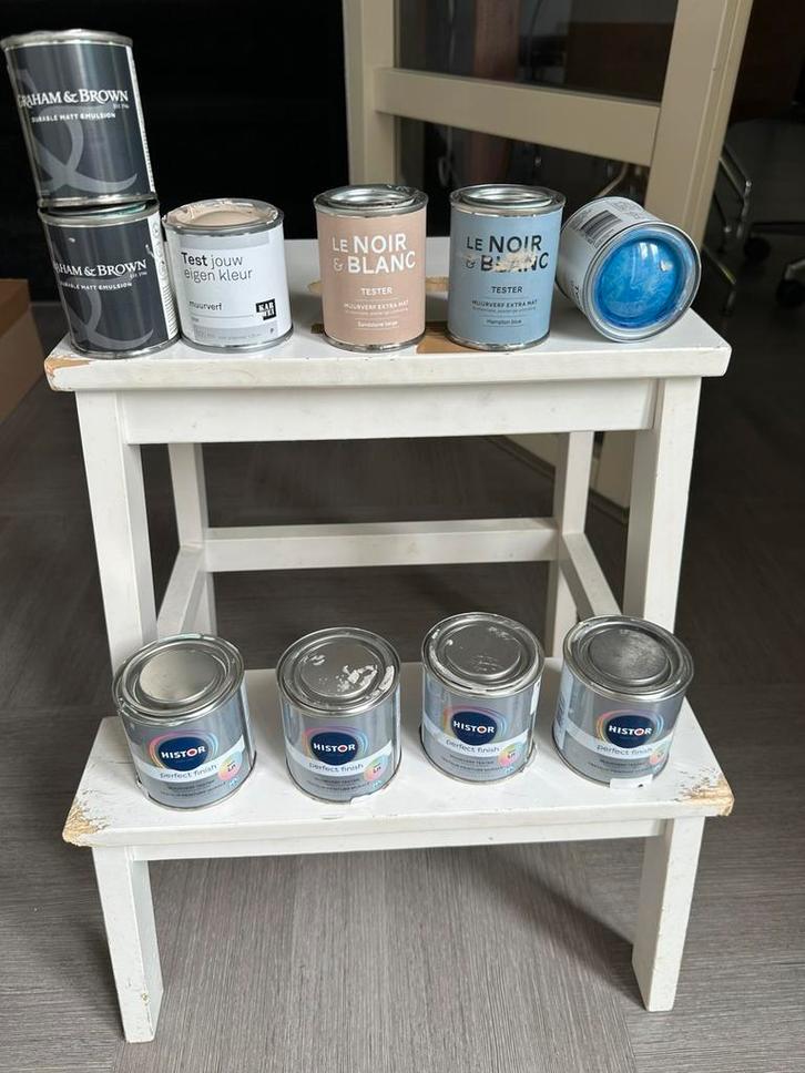 Diverse muurverf blikken van 100 en 250 ml en 1L, Doe-het-zelf en Verbouw, Verf, Beits en Lak, Zo goed als nieuw, Verf, Minder dan 5 liter